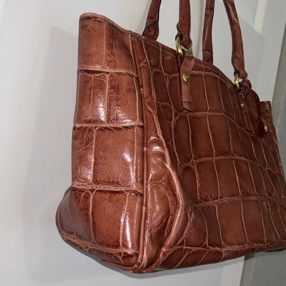 NWT Brahmin Adelle Cameo Soft Honeybee Moc Croc Leather purse bag satchel